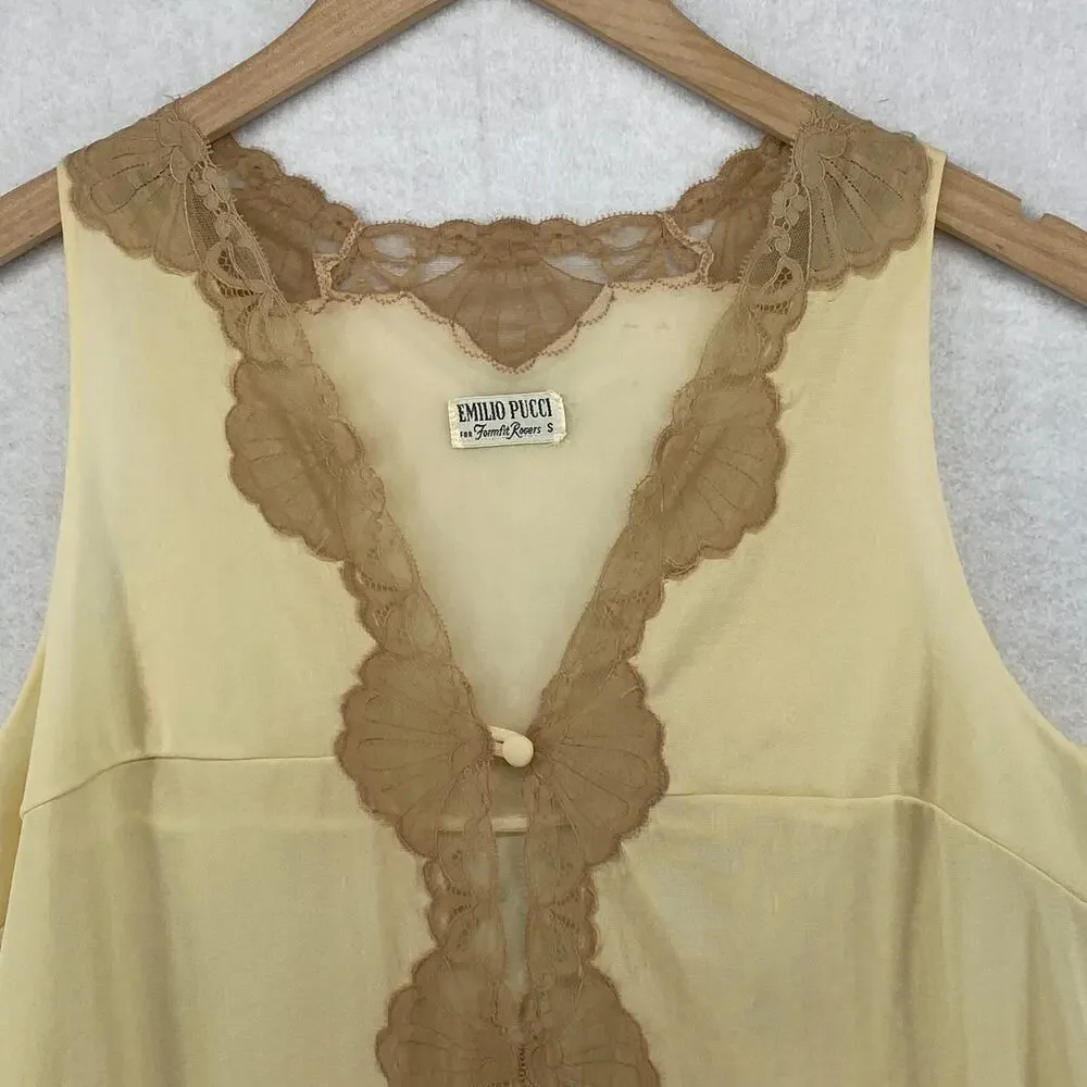 EMILIO PUCCI FORMFIT ROGERS Nightgown S 10-12 Lace Trim Sleeveless Ivory USA VTG